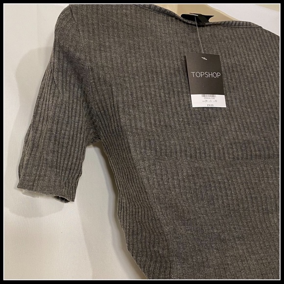 TOPSHOP NWT SLASH RIBBED CROP TEE GREY SZ 6 - Picture 7 of 14